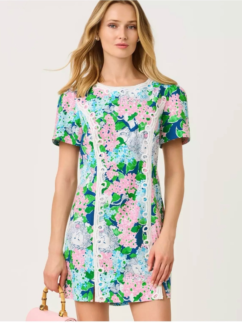 Lilly Pulitzer Floral Romper with Lace Trim - Pink, Blue & Green